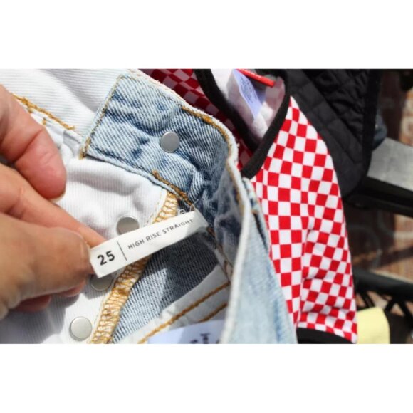 PacSun Women's Straight Jean 2 25 Blue White Leg High Rise Denim Wash - Picture 9 of 10